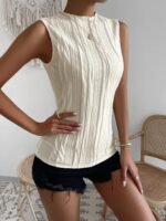 Verdusa Women's Sleeveless Mock Neck Textured Tank Top Corporate Business Office Outfits Trendy 2025 - Image 5