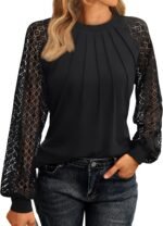 AUTOMET Womens Long Sleeve Shirts Lace Tops Business Casual Fall Fashion Outfits Clothes Knitted Y2k Blouses