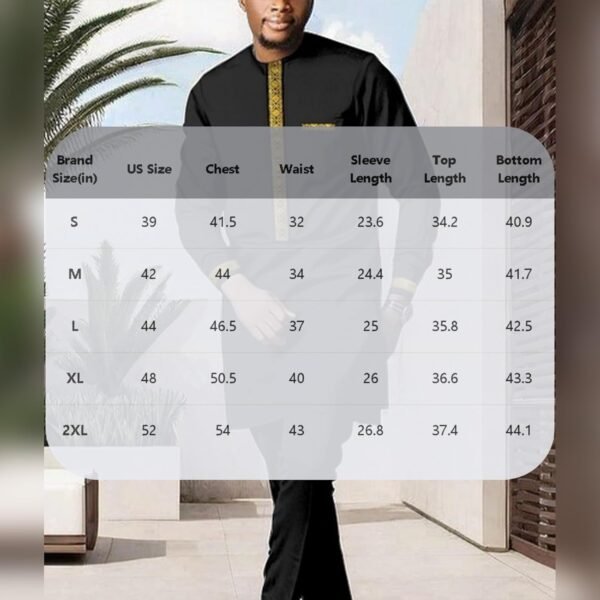 Men's African Dashiki Formal Suit Long Sleeve Shirt and Pant Two Piece Set Traditional Tribal Outfits - Image 6