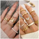 IFKM 36 PC Gold Plated Jewelry Set with 4 Necklace, 11 Bracelet, 7 Ear Cuffs Earring, 14 Knuckle Rings for Women Girls Valentine Anniversary Birthday Friendship Gift - Image 4