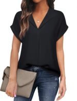 Timeson Women's Short Sleeve Chiffon Blouses for Office Work Business Attire Collared Shirts