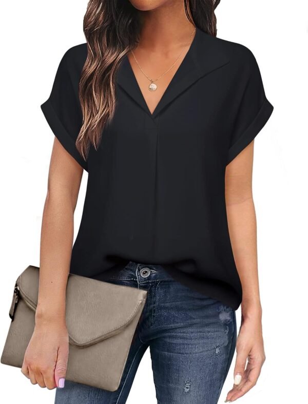 Timeson Women's Short Sleeve Chiffon Blouses for Office Work Business Attire Collared Shirts - Image 1