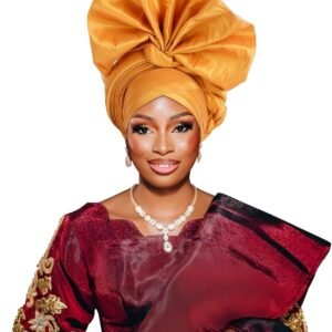Elegant Polyester African Headscarf-Stretchable Traditional Nigerian Wedding Headpiece, Automatic Gurler Style Fan Headscarf