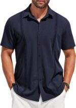 COOFANDY Mens Short Sleeve Cuban Guayabera Shirt Casual Summer Beach Button Down Shirts