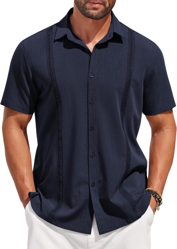 COOFANDY Mens Short Sleeve Cuban Guayabera Shirt Casual Summer Beach Button Down Shirts - Image 1