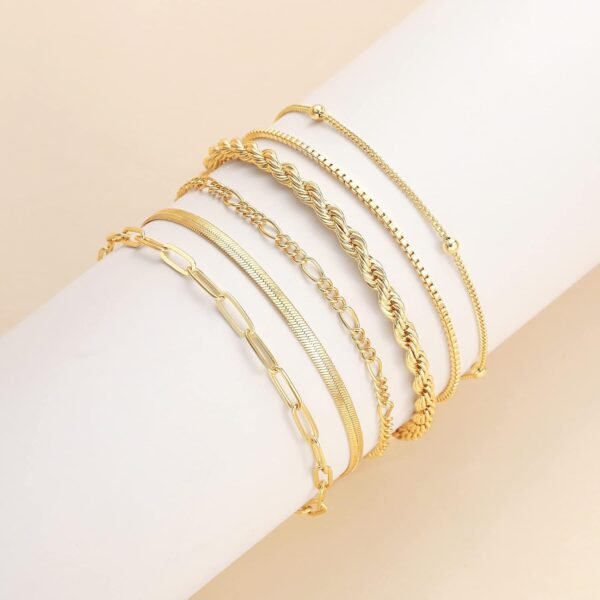 DEARMAY Gold Bracelets for Women Waterproof, 14K Real Gold Jewelry Sets Trendy Thin Dainty Stackable Cuban Link Paperclip Chain Bracelet Pack Fashion Accessories Gifts for Womens - Image 6