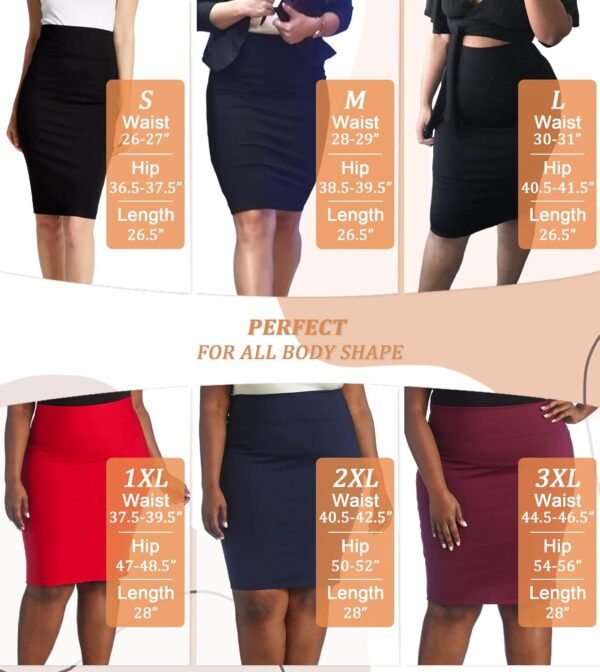 Hybrid & Company Women's Premium Nylon Ponte Stretch High Waist Pencil Suit Skirt Below Knee - Image 4