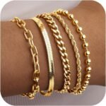 Gold Bracelets for Women,Dainty Bracelets Set for Women Trendy, Gold Bracelets Stack With Beaded, Cuban, Paperclip, Heart, Snake, Rope, Pearl, Cross, Hand Chain, Silver Jewelry Gifts for Women