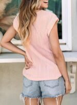 EVALESS Womens Short Sleeve Textured Tops Crewneck Knit Solid Loose Casual Basic T Shirts Tee Blouses - Image 3