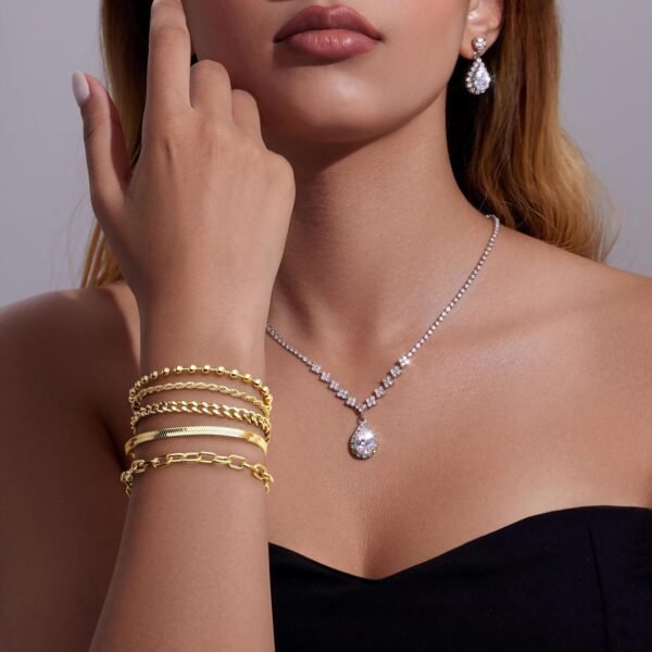Gold Bracelets for Women,Dainty Bracelets Set for Women Trendy, Gold Bracelets Stack With Beaded, Cuban, Paperclip, Heart, Snake, Rope, Pearl, Cross, Hand Chain, Silver Jewelry Gifts for Women - Image 5