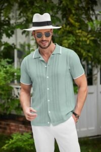 COOFANDY Men's Knit Button Down Shirt Vintage Short Sleeve Polo Shirts Casual Beach Tops - Image 3