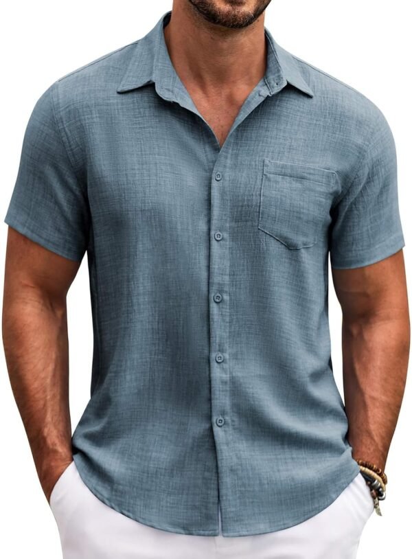 COOFANDY Mens Button Down Short Sleeve Shirt Casual Shirts Summer Beach Textured Shirts with Pocket - Image 1