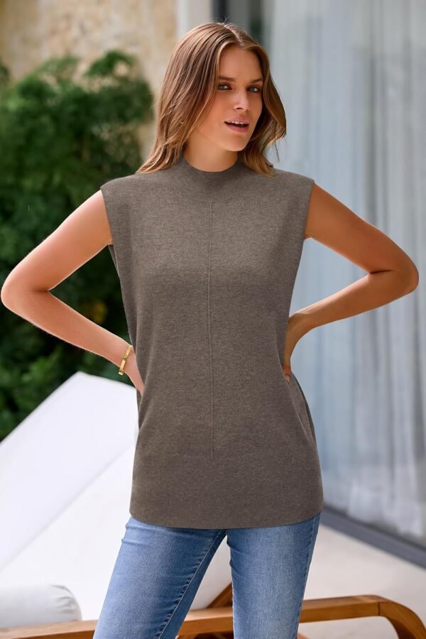 Arach&Cloz Women 2025 Wool Blended Mock Neck Sleeveless Sweater Vest Summer Business Office Knit Spring Trendy Tops - Image 3