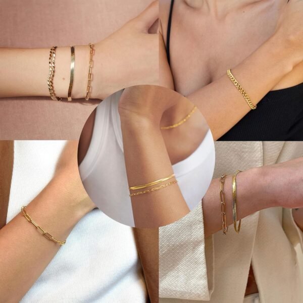 Gold Bracelets for Women,Dainty Bracelets Set for Women Trendy, Gold Bracelets Stack With Beaded, Cuban, Paperclip, Heart, Snake, Rope, Pearl, Cross, Hand Chain, Silver Jewelry Gifts for Women - Image 9