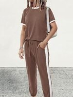 MASCOMODA Womens 2 Piece Outfits 2025 Summer Tracksuit Sets Short Sleeve Tops Travel Long Pants Jogger Lounge Set - Image 2