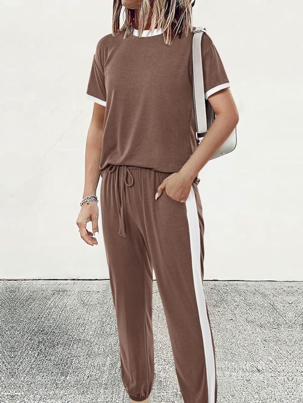 MASCOMODA Womens 2 Piece Outfits 2025 Summer Tracksuit Sets Short Sleeve Tops Travel Long Pants Jogger Lounge Set - Image 2