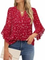Timeson Women's 3/4 Sleeve Tops Dressy Casual Business Work Blouses Chiffon Office Shirts - Image 2