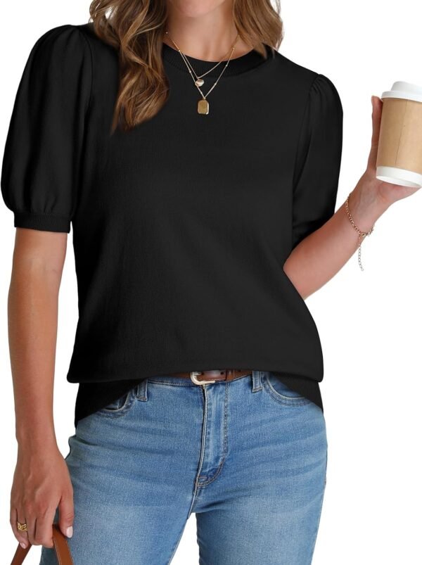 WIHOLL Women's Puff Short Sleeve Sweater 2025 Spring Summer Tops Trendy Business Casual Outfits Work Blouses Clothes - Image 1