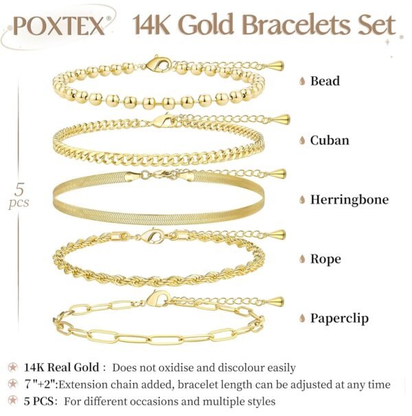 Gold Bracelets for Women,Dainty Bracelets Set for Women Trendy, Gold Bracelets Stack With Beaded, Cuban, Paperclip, Heart, Snake, Rope, Pearl, Cross, Hand Chain, Silver Jewelry Gifts for Women - Image 7