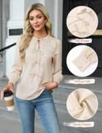Blooming Jelly Women's Dressy Casual Blouses Business Work Tops Tie Front Long Sleeve Shirts 2025 Fall Outfits - Image 2