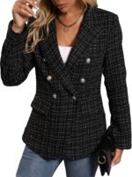 2025 Fall Winter Women's Tweed Blazer Jacket-Plaid Fully Lined Fashion Business Casual Lapel Elegant Coat Pockets - Image 3