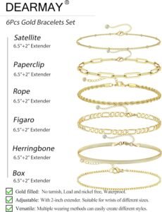 DEARMAY Gold Bracelets for Women Waterproof, 14K Real Gold Jewelry Sets Trendy Thin Dainty Stackable Cuban Link Paperclip Chain Bracelet Pack Fashion Accessories Gifts for Womens - Image 5
