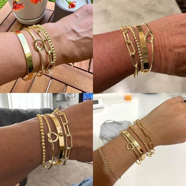 Reoxvo 14K Gold Plated Bangle Cuff Bracelets for Women Non Tarnish Gold Bracelet Stack Jewelry Set for Women Trendy - Image 2