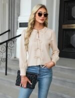 Blooming Jelly Women's Dressy Casual Blouses Business Work Tops Tie Front Long Sleeve Shirts 2025 Fall Outfits - Image 8