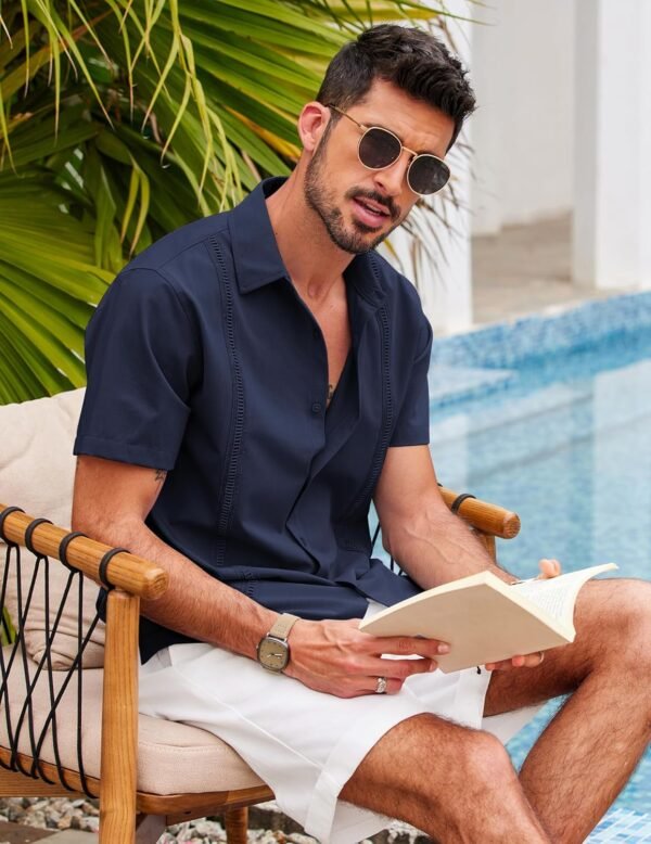 COOFANDY Mens Short Sleeve Cuban Guayabera Shirt Casual Summer Beach Button Down Shirts - Image 2