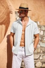 COOFANDY Men's Cuban Guayabera Shirt Short Sleeve Button Down Shirts Casual Summer Beach Linen Shirts - Image 3