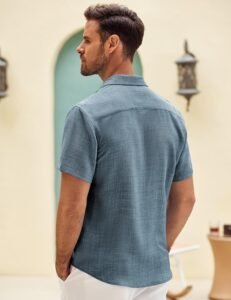 COOFANDY Mens Button Down Short Sleeve Shirt Casual Shirts Summer Beach Textured Shirts with Pocket - Image 4
