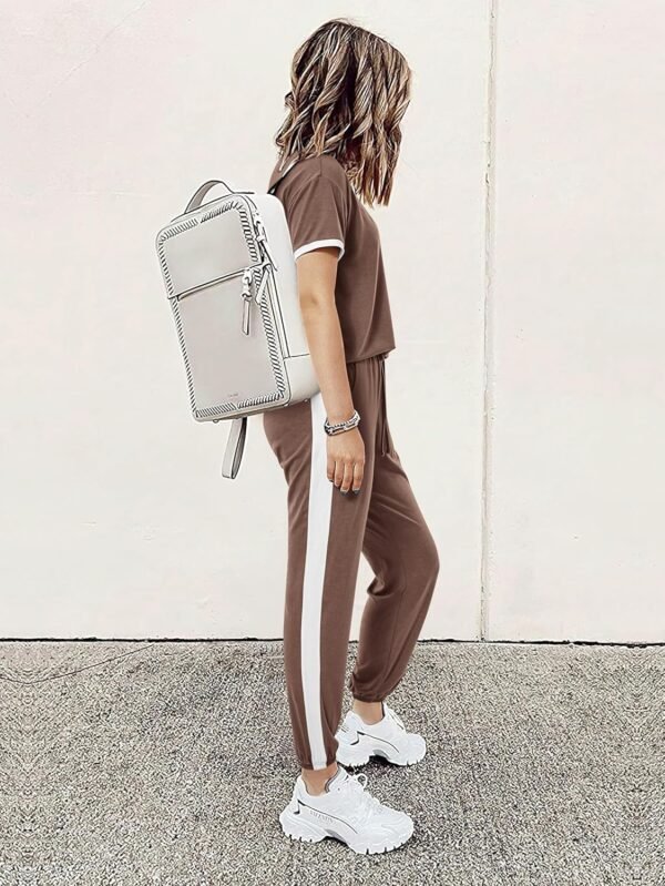 MASCOMODA Womens 2 Piece Outfits 2025 Summer Tracksuit Sets Short Sleeve Tops Travel Long Pants Jogger Lounge Set - Image 4