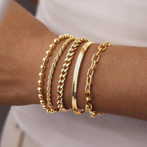 Gold Bracelets for Women,Dainty Bracelets Set for Women Trendy, Gold Bracelets Stack With Beaded, Cuban, Paperclip, Heart, Snake, Rope, Pearl, Cross, Hand Chain, Silver Jewelry Gifts for Women - Image 2
