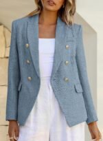 Happy Sailed Womens Tweed Blazers Casual Long Sleeve Double Breasted Open Front Blazer Jackets Work Suits - Image 4