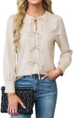Blooming Jelly Women's Dressy Casual Blouses Business Work Tops Tie Front Long Sleeve Shirts 2025 Fall Outfits