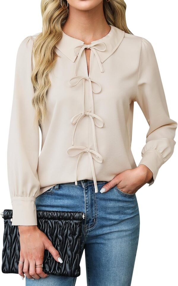 Blooming Jelly Women's Dressy Casual Blouses Business Work Tops Tie Front Long Sleeve Shirts 2025 Fall Outfits - Image 1
