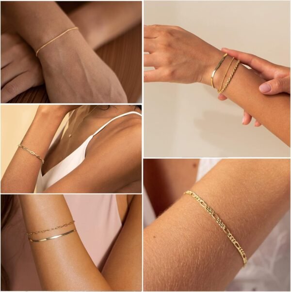 DEARMAY Gold Bracelets for Women Waterproof, 14K Real Gold Jewelry Sets Trendy Thin Dainty Stackable Cuban Link Paperclip Chain Bracelet Pack Fashion Accessories Gifts for Womens - Image 4