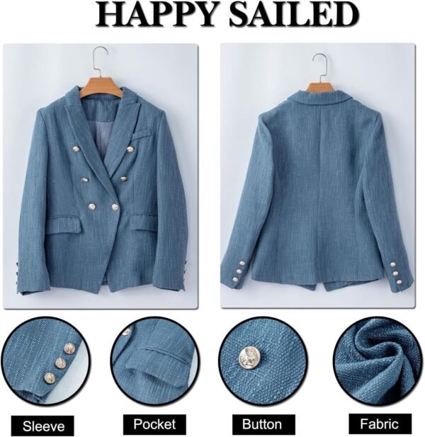 Happy Sailed Womens Tweed Blazers Casual Long Sleeve Double Breasted Open Front Blazer Jackets Work Suits - Image 6
