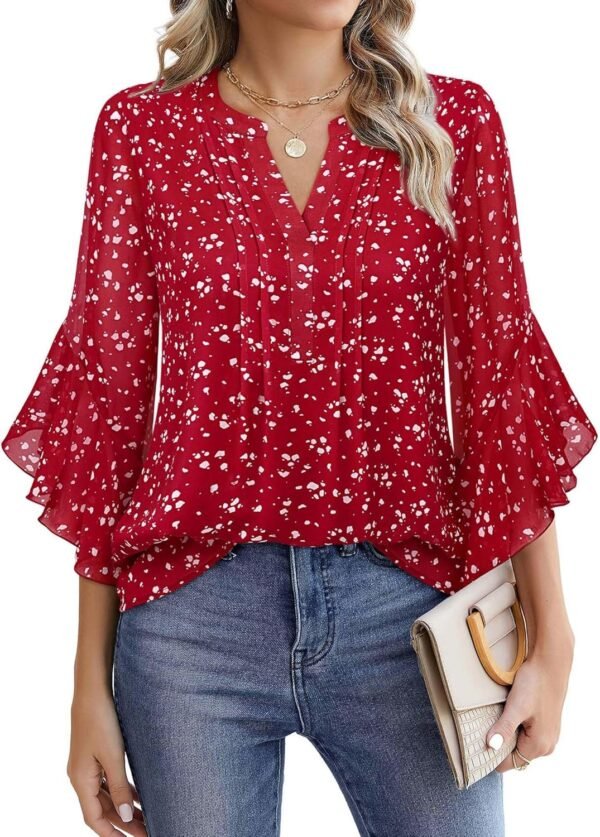 Timeson Women's 3/4 Sleeve Tops Dressy Casual Business Work Blouses Chiffon Office Shirts - Image 1