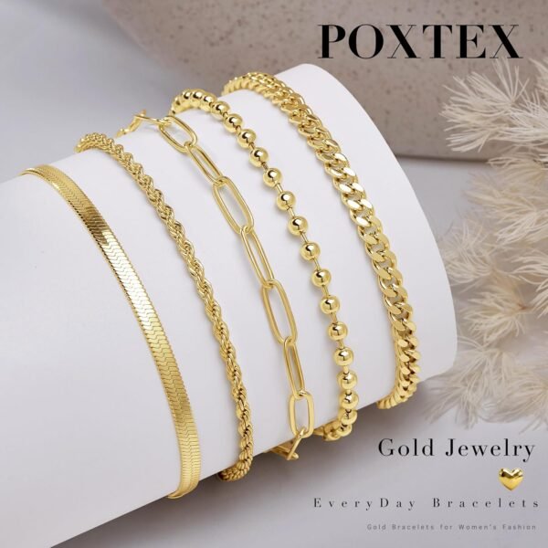 Gold Bracelets for Women,Dainty Bracelets Set for Women Trendy, Gold Bracelets Stack With Beaded, Cuban, Paperclip, Heart, Snake, Rope, Pearl, Cross, Hand Chain, Silver Jewelry Gifts for Women - Image 4