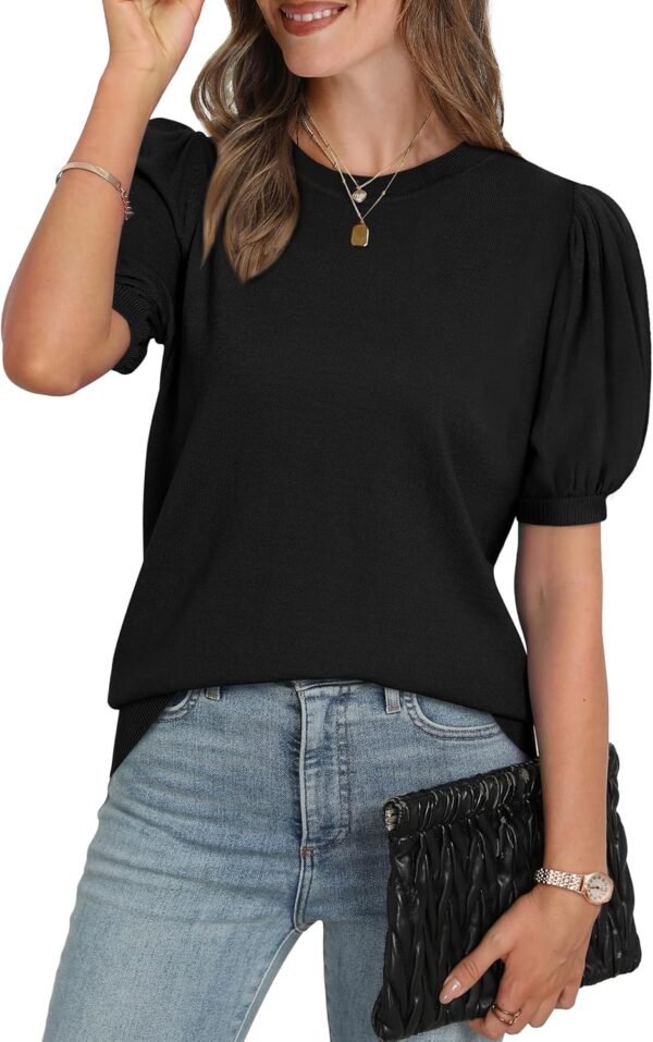 WIHOLL Women's Puff Short Sleeve Sweater 2025 Spring Summer Tops Trendy Business Casual Outfits Work Blouses Clothes - Image 3