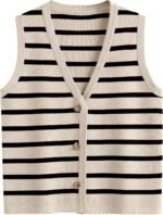 LILLUSORY Vest Tops for Women 2025 Fall Outfits Striped Sweaters Button Up Casual Shirts Blouses Jacket Fashion Clothes