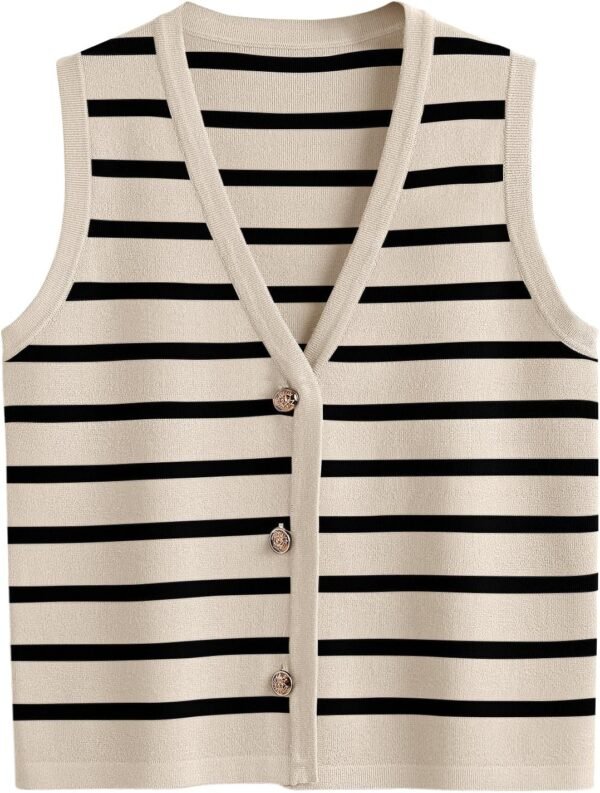 LILLUSORY Vest Tops for Women 2025 Fall Outfits Striped Sweaters Button Up Casual Shirts Blouses Jacket Fashion Clothes - Image 1