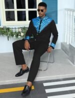 Mens African 2 Piece Set Metallic Traditional Suit Gold Stamp Printed African Dashiki Shirt and Pants Outfit - Image 3