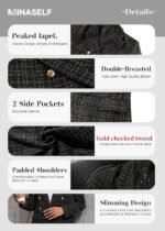 2025 Fall Winter Women's Tweed Blazer Jacket-Plaid Fully Lined Fashion Business Casual Lapel Elegant Coat Pockets - Image 6
