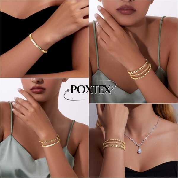 Gold Bracelets for Women,Dainty Bracelets Set for Women Trendy, Gold Bracelets Stack With Beaded, Cuban, Paperclip, Heart, Snake, Rope, Pearl, Cross, Hand Chain, Silver Jewelry Gifts for Women - Image 3
