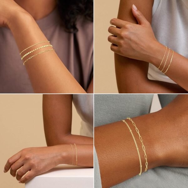 Gold Bracelets for Women, 14K Dainty Gold Plated Stackable Bracelets for Women Trendy Waterproof CZ Tennis Bracelet Set Tiny Heart Paperclip Box Chain Adjustable Bracelets Minimalist Cute Jewelry - Image 4
