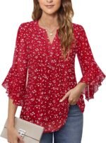 Timeson Women's 3/4 Sleeve Tops Dressy Casual Business Work Blouses Chiffon Office Shirts - Image 3