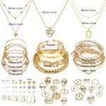 IFKM 36 PC Gold Plated Jewelry Set with 4 Necklace, 11 Bracelet, 7 Ear Cuffs Earring, 14 Knuckle Rings for Women Girls Valentine Anniversary Birthday Friendship Gift - Image 7