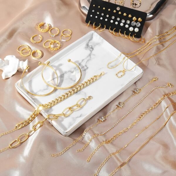 IFKM 36 PC Gold Plated Jewelry Set with 4 Necklace, 11 Bracelet, 7 Ear Cuffs Earring, 14 Knuckle Rings for Women Girls Valentine Anniversary Birthday Friendship Gift - Image 8